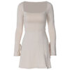 Square Collar Slimming High Waist Bell Sleeve Dress - Image 9