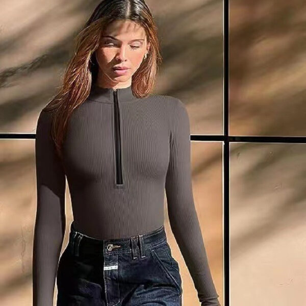Fashion Long Sleeve Zipper Jumpsuit Seamless Slimming Shapewear For Women Romper - Image 4