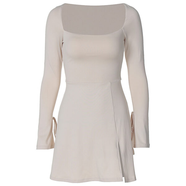 Square Collar Slimming High Waist Bell Sleeve Dress - Image 2