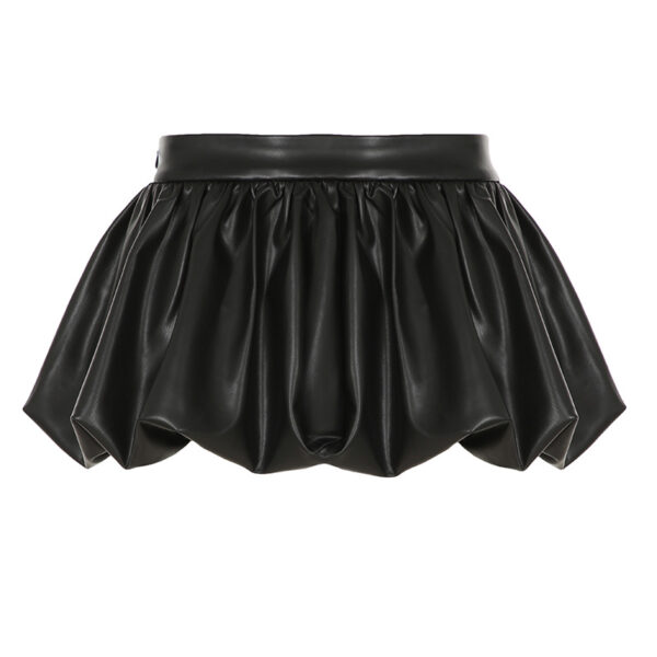 Dark Sexy Glossy Leather High Waist Bubble Bud Leather Skirt Street Pleated - Image 6